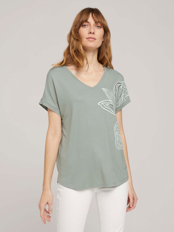 Print T-Shirt mit LENZING™ ECOVERO™ - Frauen - Prairie Grass Green Print T-Shirt mit LENZING™ ECOVERO™ - Frauen - Prairie Grass Green - 1 - TOM TAILOR