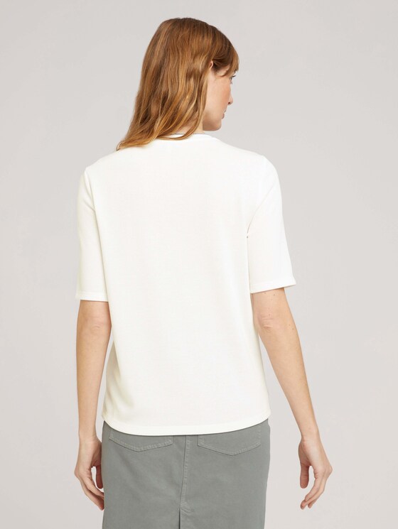 Basic T-Shirt mit Rippbündchen - Frauen - Whisper White Basic T-Shirt mit Rippbündchen - Frauen - Whisper White - 2 - TOM TAILOR