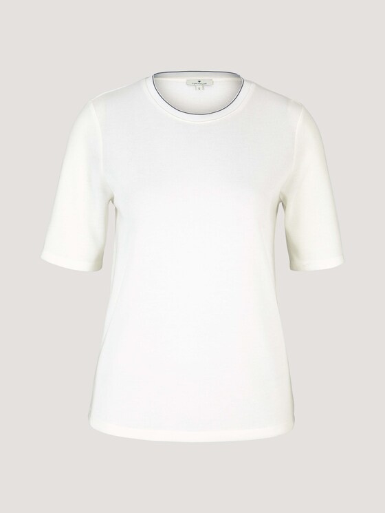 Basic T-Shirt mit Rippbündchen - Frauen - Whisper White Basic T-Shirt mit Rippbündchen - Frauen - Whisper White - 7 - TOM TAILOR