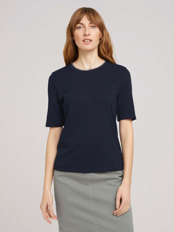 Basic T-Shirt mit Rippbündchen - Frauen - Sky Captain Blue Basic T-Shirt mit Rippbündchen - Frauen - Sky Captain Blue - 1 - TOM TAILOR