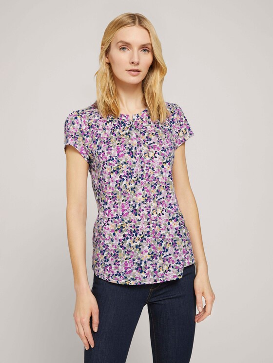 Henley T-Shirt mit Raffungen - Frauen - offwhite floral design Henley T-Shirt mit Raffungen - Frauen - offwhite floral design - 1 - TOM TAILOR