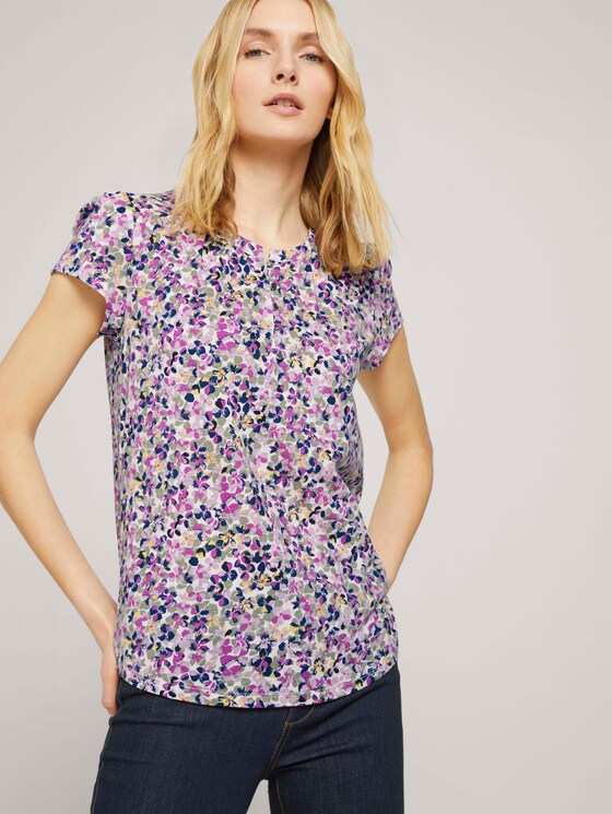 Henley T-Shirt mit Raffungen - Frauen - offwhite floral design Henley T-Shirt mit Raffungen - Frauen - offwhite floral design - 5 - TOM TAILOR