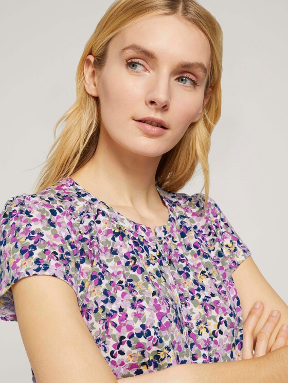 Henley T-Shirt mit Raffungen - Frauen - offwhite floral design Henley T-Shirt mit Raffungen - Frauen - offwhite floral design - 9 - TOM TAILOR