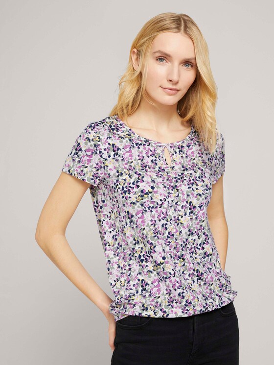 Gemustertes T-Shirt mit elastischem Bund - Frauen - offwhite floral design Gemustertes T-Shirt mit elastischem Bund - Frauen - offwhite floral design - 1 - TOM TAILOR