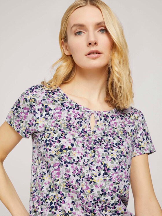 Gemustertes T-Shirt mit elastischem Bund - Frauen - offwhite floral design Gemustertes T-Shirt mit elastischem Bund - Frauen - offwhite floral design - 9 - TOM TAILOR