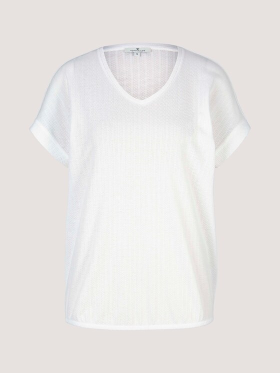 Strukturiertes T-Shirt mit V-Ausschnitt - Frauen - Whisper White Strukturiertes T-Shirt mit V-Ausschnitt - Frauen - Whisper White - 7 - TOM TAILOR