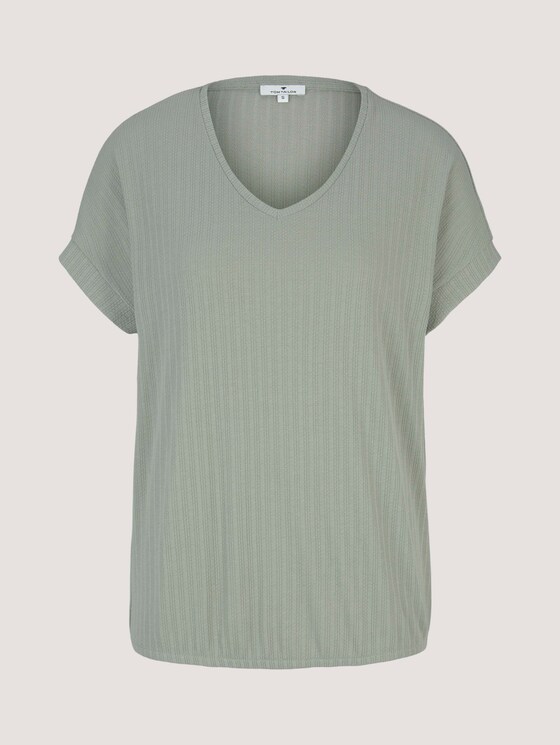 Strukturiertes T-Shirt mit V-Ausschnitt - Frauen - Prairie Grass Green Strukturiertes T-Shirt mit V-Ausschnitt - Frauen - Prairie Grass Green - 7 - TOM TAILOR