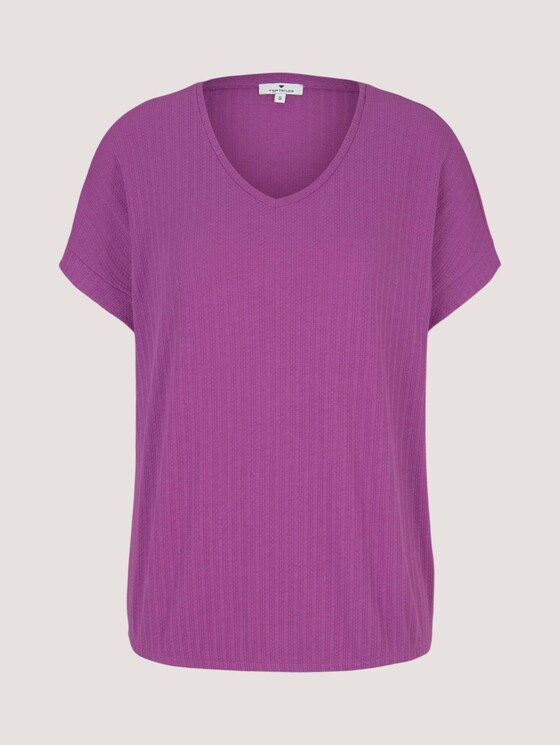 Strukturiertes T-Shirt mit V-Ausschnitt - Frauen - plum blossom lilac Strukturiertes T-Shirt mit V-Ausschnitt - Frauen - plum blossom lilac - 7 - TOM TAILOR