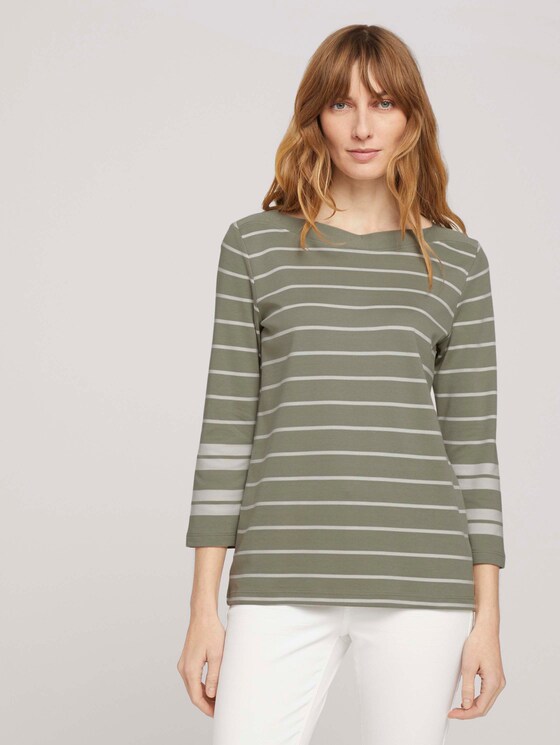 Gestreiftes 3/4 Arm Shirt mit Bio-Baumwolle - Frauen - green irregular stripe Gestreiftes 3/4 Arm Shirt mit Bio-Baumwolle - Frauen - green irregular stripe - 1 - TOM TAILOR