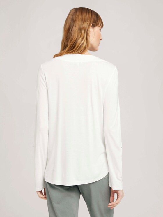 Langarmshirt mit V-Ausschnitt im Materialmix - Frauen - Whisper White Langarmshirt mit V-Ausschnitt im Materialmix - Frauen - Whisper White - 2 - TOM TAILOR