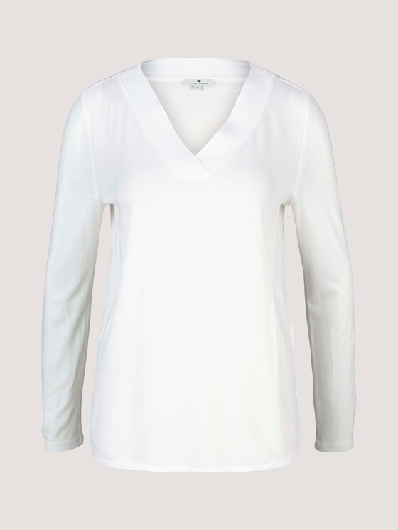 Langarmshirt mit V-Ausschnitt im Materialmix - Frauen - Whisper White Langarmshirt mit V-Ausschnitt im Materialmix - Frauen - Whisper White - 7 - TOM TAILOR