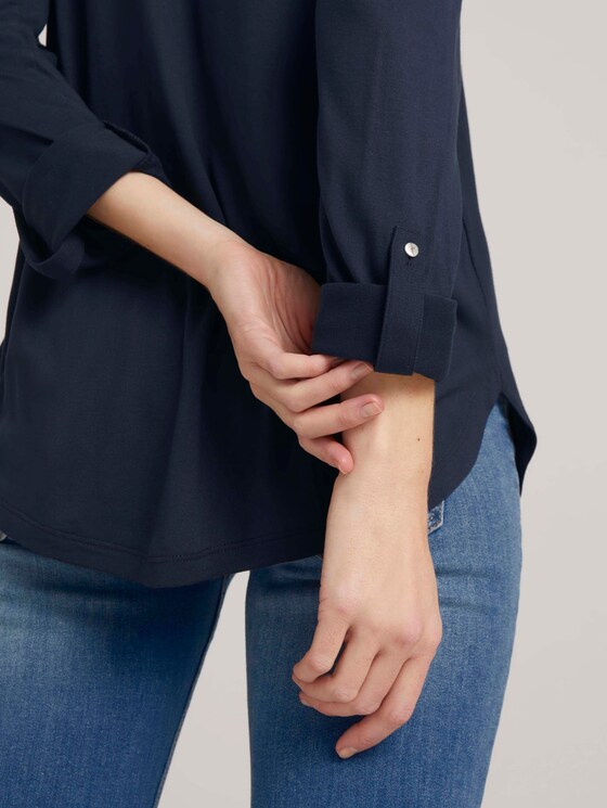 Langarmshirt mit V-Ausschnitt im Materialmix - Frauen - Sky Captain Blue Langarmshirt mit V-Ausschnitt im Materialmix - Frauen - Sky Captain Blue - 10 - TOM TAILOR