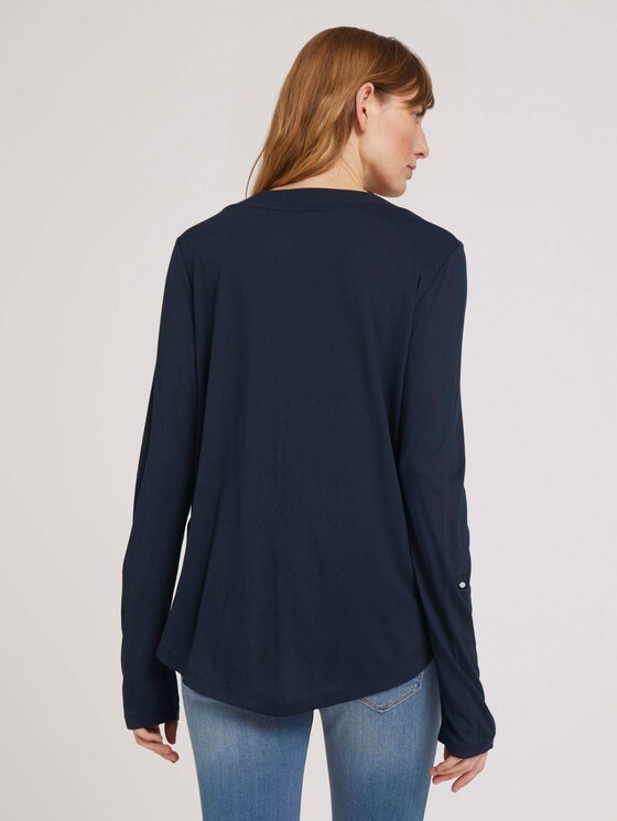 Langarmshirt mit V-Ausschnitt im Materialmix - Frauen - Sky Captain Blue Langarmshirt mit V-Ausschnitt im Materialmix - Frauen - Sky Captain Blue - 2 - TOM TAILOR