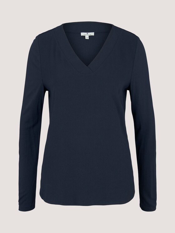Langarmshirt mit V-Ausschnitt im Materialmix - Frauen - Sky Captain Blue Langarmshirt mit V-Ausschnitt im Materialmix - Frauen - Sky Captain Blue - 7 - TOM TAILOR