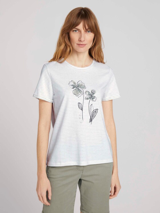 Gestreiftes T-Shirt mit Bio-Baumwolle - Frauen - aral blue white stripe Gestreiftes T-Shirt mit Bio-Baumwolle - Frauen - aral blue white stripe - 1 - TOM TAILOR