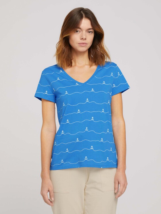 T-Shirt mit Bio-Baumwolle - Frauen - mid blue stripe anchor print T-Shirt mit Bio-Baumwolle - Frauen - mid blue stripe anchor print - 1 - TOM TAILOR Denim