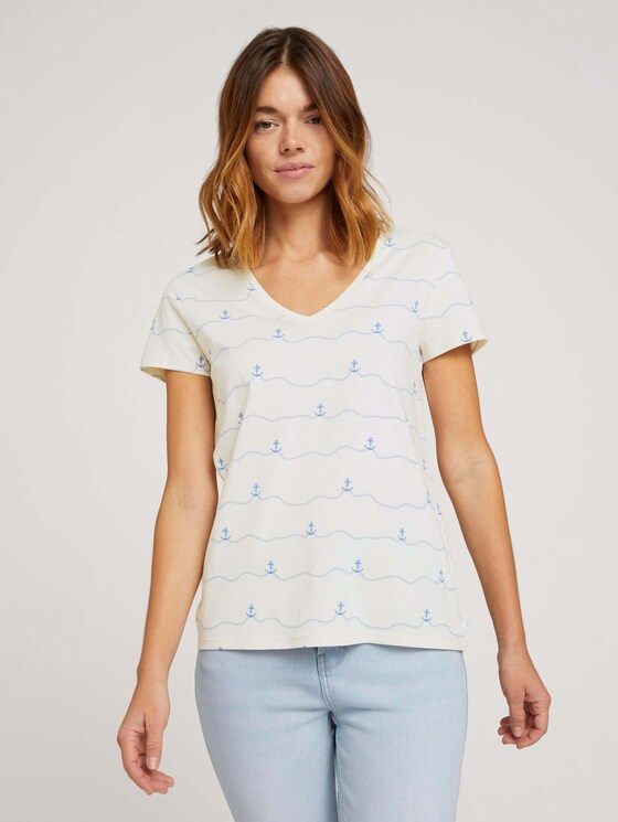 T-Shirt mit Bio-Baumwolle - Frauen - creme stripe anchor print T-Shirt mit Bio-Baumwolle - Frauen - creme stripe anchor print - 1 - TOM TAILOR Denim