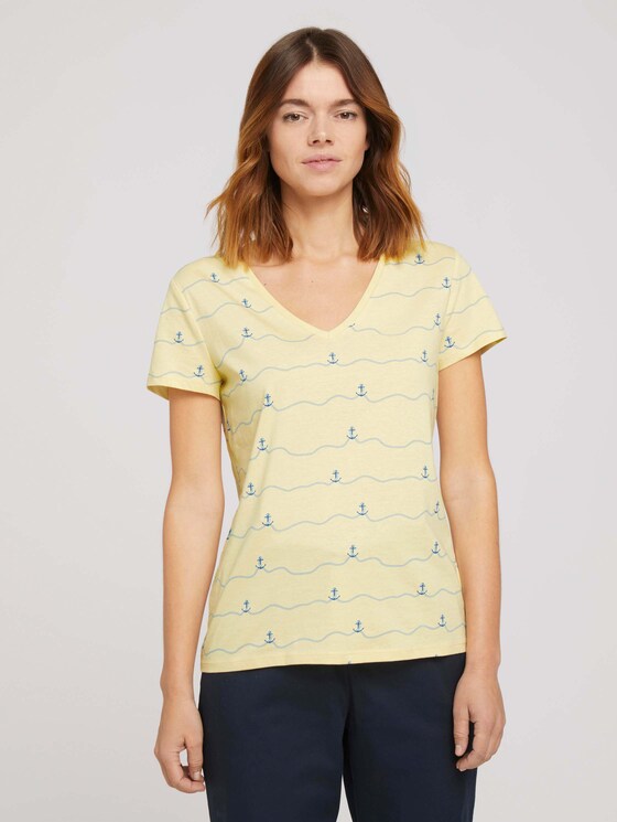 T-Shirt mit Bio-Baumwolle - Frauen - yellow stripe anchor T-Shirt mit Bio-Baumwolle - Frauen - yellow stripe anchor - 1 - TOM TAILOR Denim