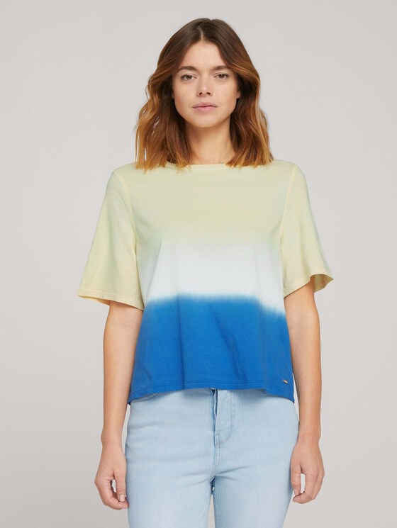 Cropped T-Shirt mit Farbverlauf - Frauen - yellow blue dip dye Cropped T-Shirt mit Farbverlauf - Frauen - yellow blue dip dye - 1 - TOM TAILOR Denim