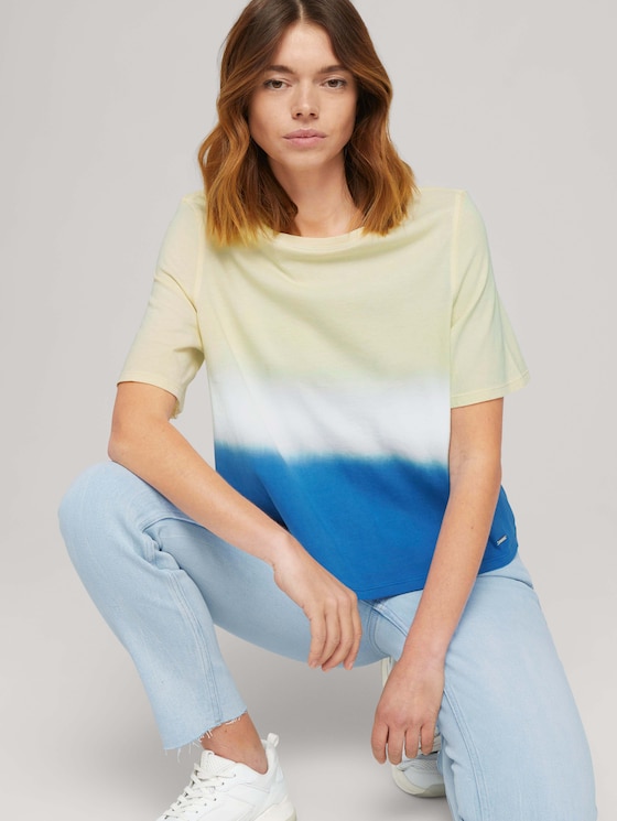 Cropped T-Shirt mit Farbverlauf - Frauen - yellow blue dip dye Cropped T-Shirt mit Farbverlauf - Frauen - yellow blue dip dye - 5 - TOM TAILOR Denim