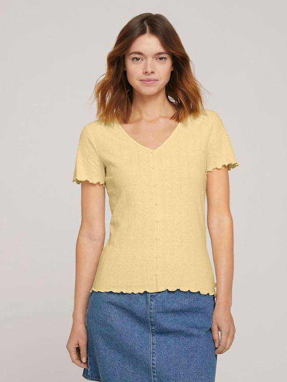 Ripp T-Shirt mit Knopfleiste - Frauen - soft yellow Ripp T-Shirt mit Knopfleiste - Frauen - soft yellow - 1 - TOM TAILOR Denim