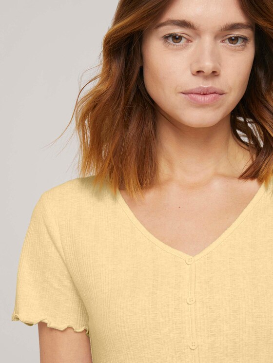 Ripp T-Shirt mit Knopfleiste - Frauen - soft yellow Ripp T-Shirt mit Knopfleiste - Frauen - soft yellow - 9 - TOM TAILOR Denim