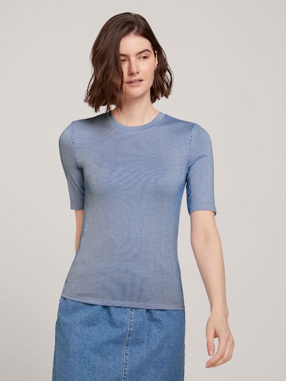 Gestreiftes Slim Fit T-Shirt - Frauen - small blue white stripe Gestreiftes Slim Fit T-Shirt - Frauen - small blue white stripe - 1 - TOM TAILOR Denim