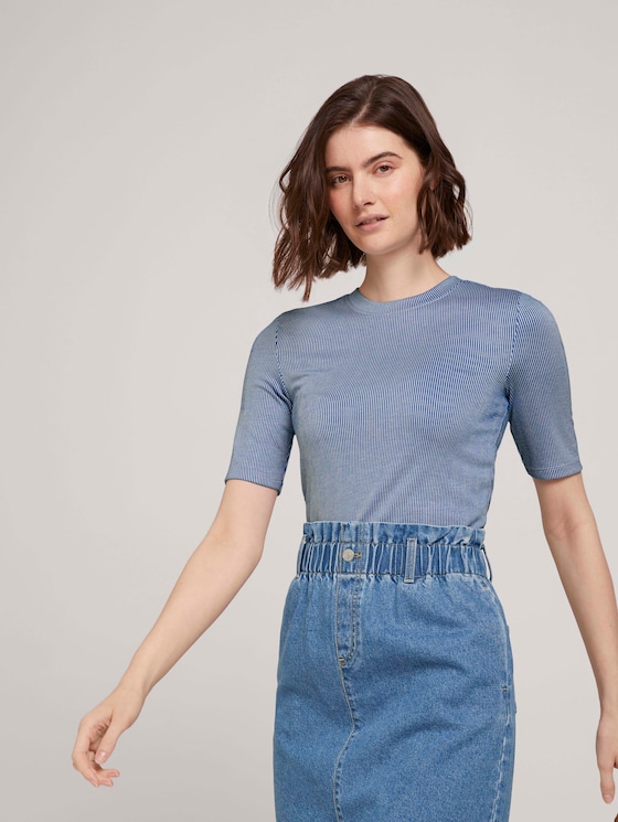 Gestreiftes Slim Fit T-Shirt - Frauen - small blue white stripe Gestreiftes Slim Fit T-Shirt - Frauen - small blue white stripe - 5 - TOM TAILOR Denim