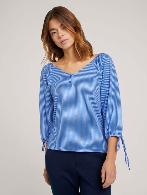 Gestreiftes Carmen-Shirt mit Ballonärmeln - Frauen - small blue white stripe Gestreiftes Carmen-Shirt mit Ballonärmeln - Frauen - small blue white stripe - 1 - TOM TAILOR Denim
