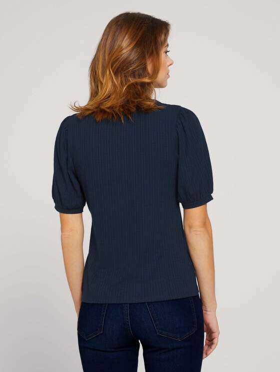 Ripp T-Shirt mit Ballonärmeln - Frauen - Sky Captain Blue Ripp T-Shirt mit Ballonärmeln - Frauen - Sky Captain Blue - 2 - TOM TAILOR Denim