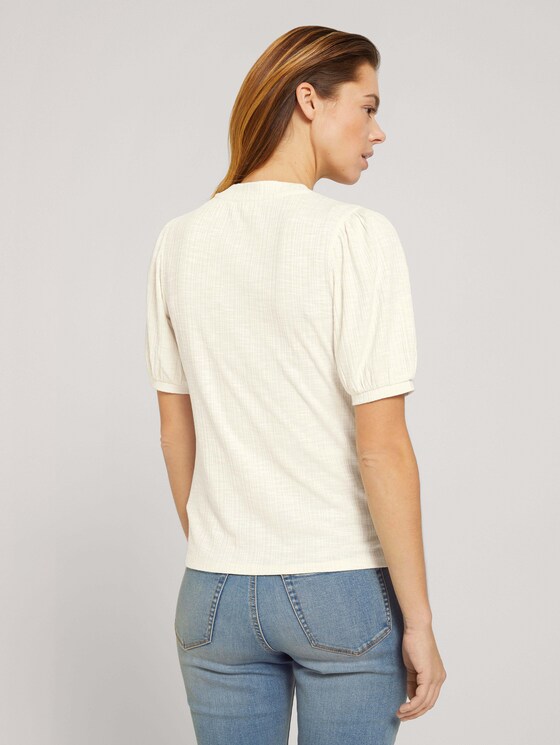 Ripp T-Shirt mit Ballonärmeln - Frauen - soft creme beige Ripp T-Shirt mit Ballonärmeln - Frauen - soft creme beige - 2 - TOM TAILOR Denim