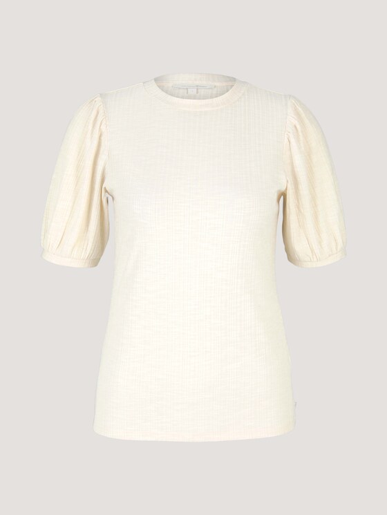 Ripp T-Shirt mit Ballonärmeln - Frauen - soft creme beige Ripp T-Shirt mit Ballonärmeln - Frauen - soft creme beige - 7 - TOM TAILOR Denim