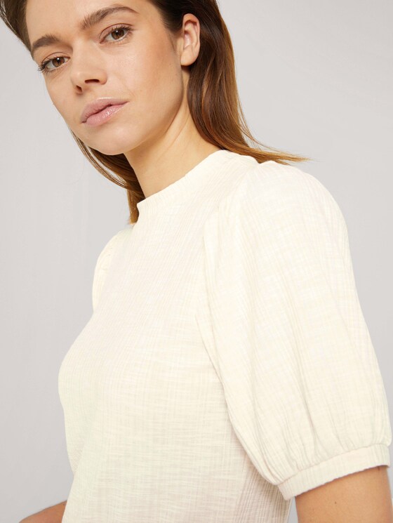 Ripp T-Shirt mit Ballonärmeln - Frauen - soft creme beige Ripp T-Shirt mit Ballonärmeln - Frauen - soft creme beige - 9 - TOM TAILOR Denim