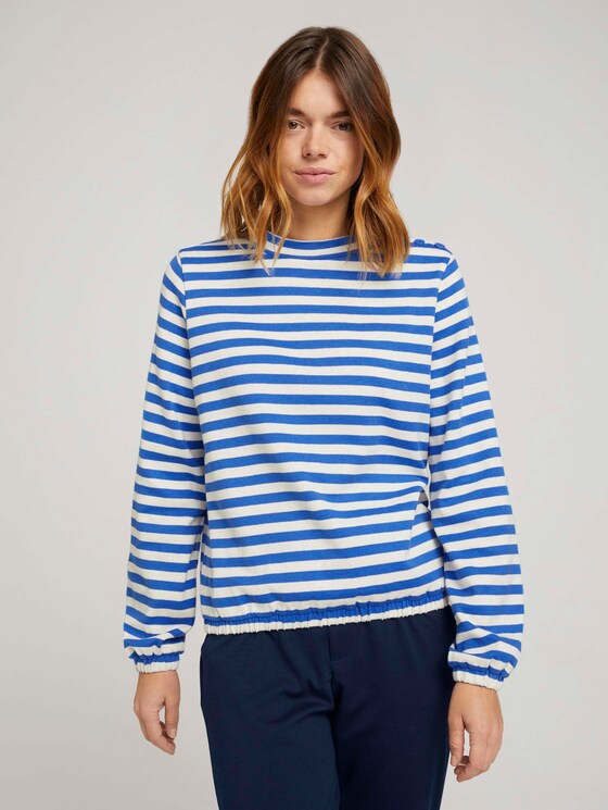 Gestreiftes Sweatshirt mit Knopfleiste - Frauen - horizontal blue white stripe Gestreiftes Sweatshirt mit Knopfleiste - Frauen - horizontal blue white stripe - 1 - TOM TAILOR Denim