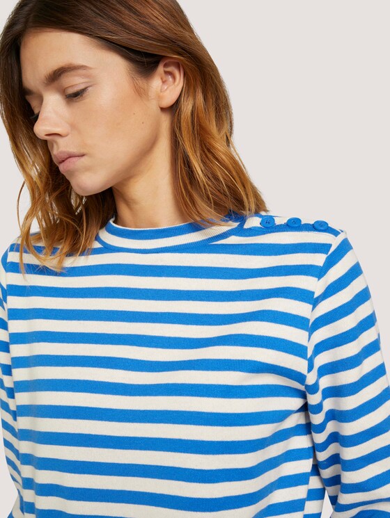Gestreiftes Sweatshirt mit Knopfleiste - Frauen - horizontal blue white stripe Gestreiftes Sweatshirt mit Knopfleiste - Frauen - horizontal blue white stripe - 9 - TOM TAILOR Denim