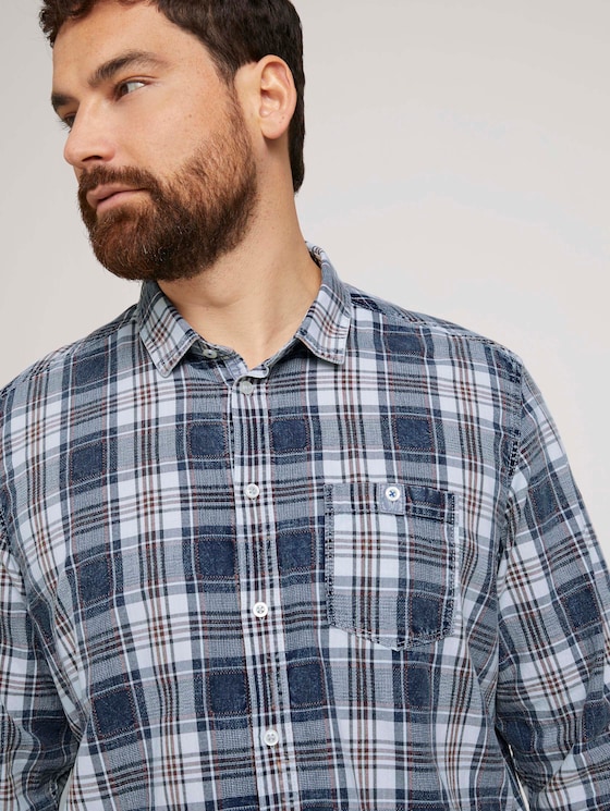 Kariertes Hemd mit Brusttasche - Männer - indigo washed check Kariertes Hemd mit Brusttasche - Männer - indigo washed check - 9 - Men Plus