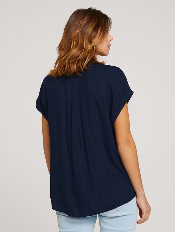 Kurzarm Hemdbluse mit Streifenstruktur - Frauen - Sky Captain Blue Kurzarm Hemdbluse mit Streifenstruktur - Frauen - Sky Captain Blue - 2 - TOM TAILOR Denim