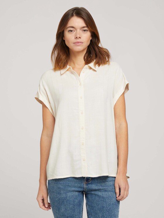 Kurzarm Hemdbluse mit Streifenstruktur - Frauen - soft creme beige Kurzarm Hemdbluse mit Streifenstruktur - Frauen - soft creme beige - 1 - TOM TAILOR Denim