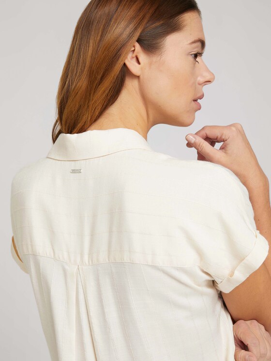Kurzarm Hemdbluse mit Streifenstruktur - Frauen - soft creme beige Kurzarm Hemdbluse mit Streifenstruktur - Frauen - soft creme beige - 10 - TOM TAILOR Denim
