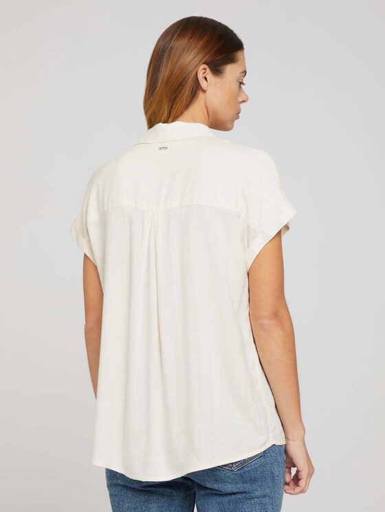 Kurzarm Hemdbluse mit Streifenstruktur - Frauen - soft creme beige Kurzarm Hemdbluse mit Streifenstruktur - Frauen - soft creme beige - 2 - TOM TAILOR Denim