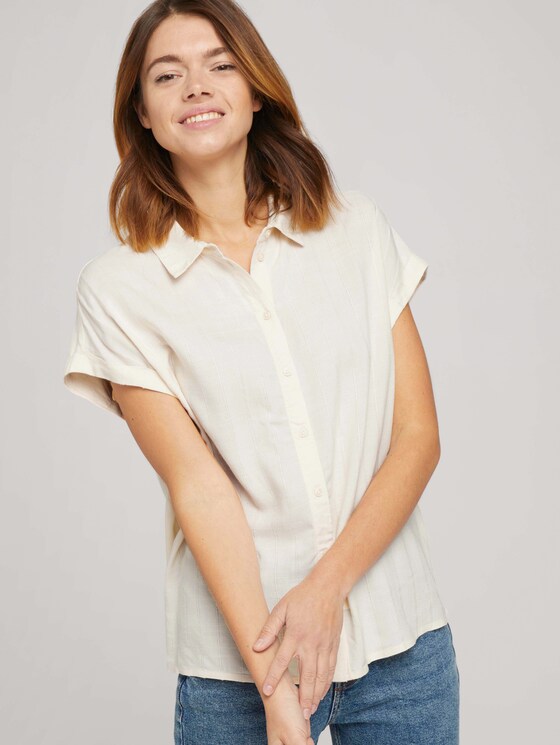 Kurzarm Hemdbluse mit Streifenstruktur - Frauen - soft creme beige Kurzarm Hemdbluse mit Streifenstruktur - Frauen - soft creme beige - 5 - TOM TAILOR Denim