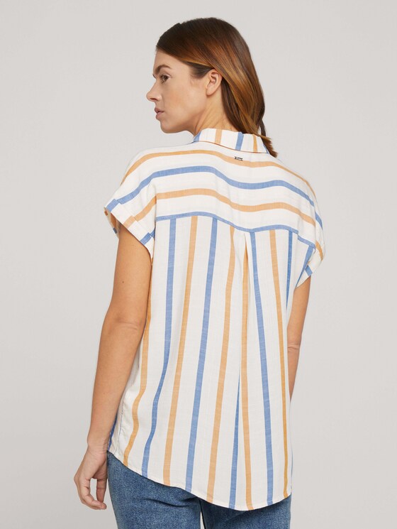 Kurzarm Hemdbluse mit Streifenstruktur - Frauen - creme yellow blue stripe Kurzarm Hemdbluse mit Streifenstruktur - Frauen - creme yellow blue stripe - 2 - TOM TAILOR Denim