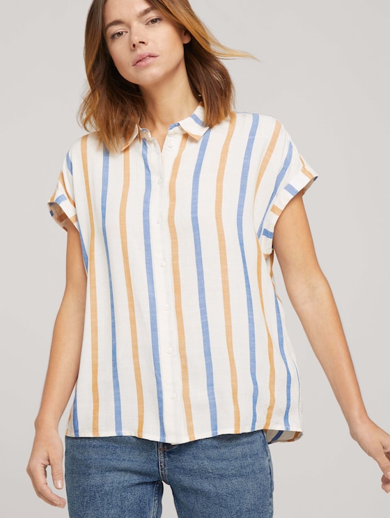 Kurzarm Hemdbluse mit Streifenstruktur - Frauen - creme yellow blue stripe Kurzarm Hemdbluse mit Streifenstruktur - Frauen - creme yellow blue stripe - 5 - TOM TAILOR Denim