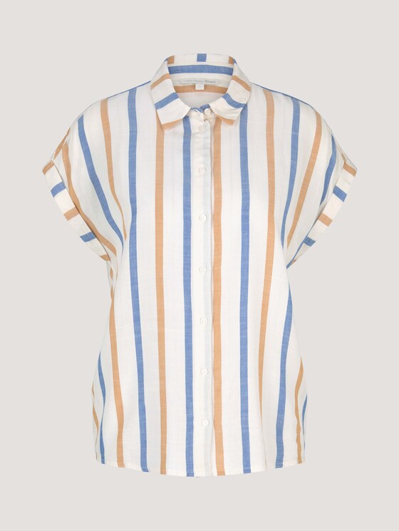 Kurzarm Hemdbluse mit Streifenstruktur - Frauen - creme yellow blue stripe Kurzarm Hemdbluse mit Streifenstruktur - Frauen - creme yellow blue stripe - 7 - TOM TAILOR Denim