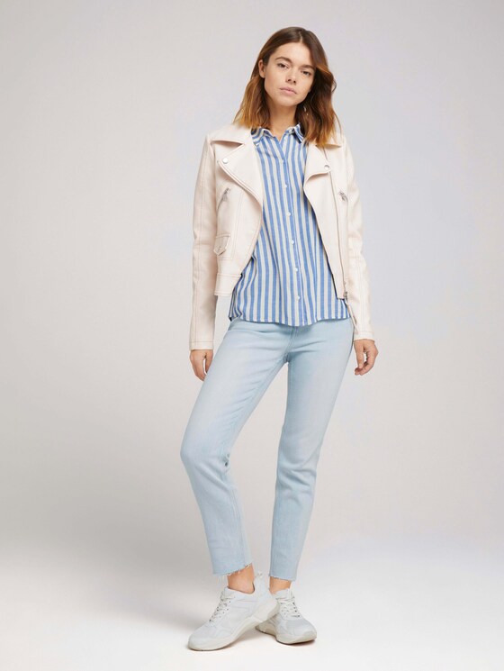 Kurzarm Hemdbluse mit Streifenstruktur - Frauen - mid blue white stripe Kurzarm Hemdbluse mit Streifenstruktur - Frauen - mid blue white stripe - 3 - TOM TAILOR Denim