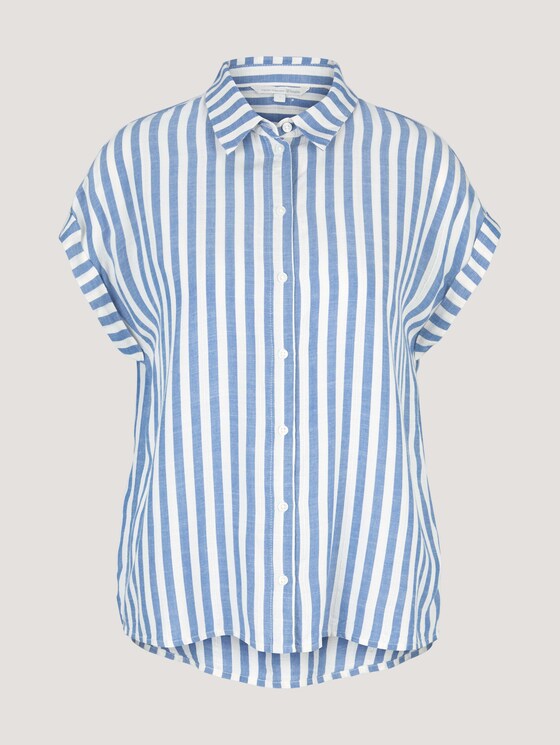Kurzarm Hemdbluse mit Streifenstruktur - Frauen - mid blue white stripe Kurzarm Hemdbluse mit Streifenstruktur - Frauen - mid blue white stripe - 7 - TOM TAILOR Denim