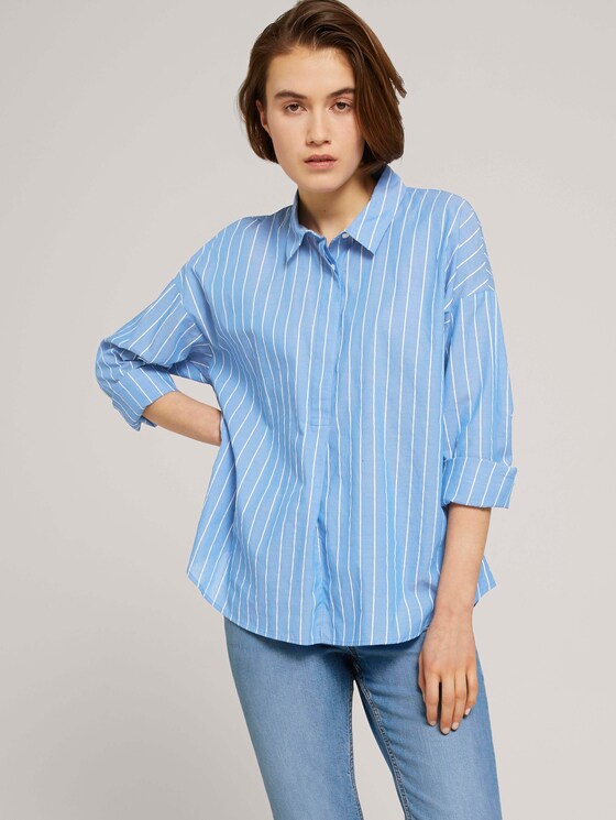 Gestreifte Tunika Bluse mit Bio-Baumwolle - Frauen - mid blue small white stripe Gestreifte Tunika Bluse mit Bio-Baumwolle - Frauen - mid blue small white stripe - 5 - TOM TAILOR Denim