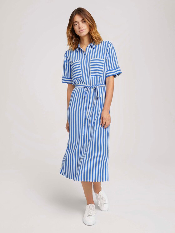 Midi Blusenkleid mit LENZING™ ECOVERO™ - Frauen - mid blue white stripe Midi Blusenkleid mit LENZING™ ECOVERO™ - Frauen - mid blue white stripe - 1 - TOM TAILOR Denim
