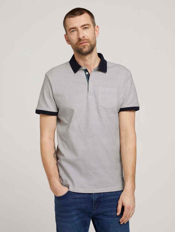 strukturiertes Poloshirt - Männer - white navy wave design strukturiertes Poloshirt - Männer - white navy wave design - 1 - TOM TAILOR