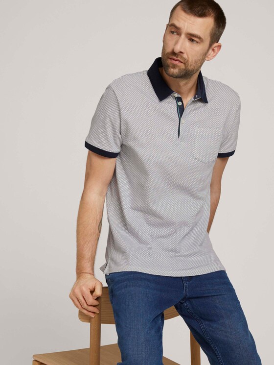strukturiertes Poloshirt - Männer - white navy wave design strukturiertes Poloshirt - Männer - white navy wave design - 5 - TOM TAILOR
